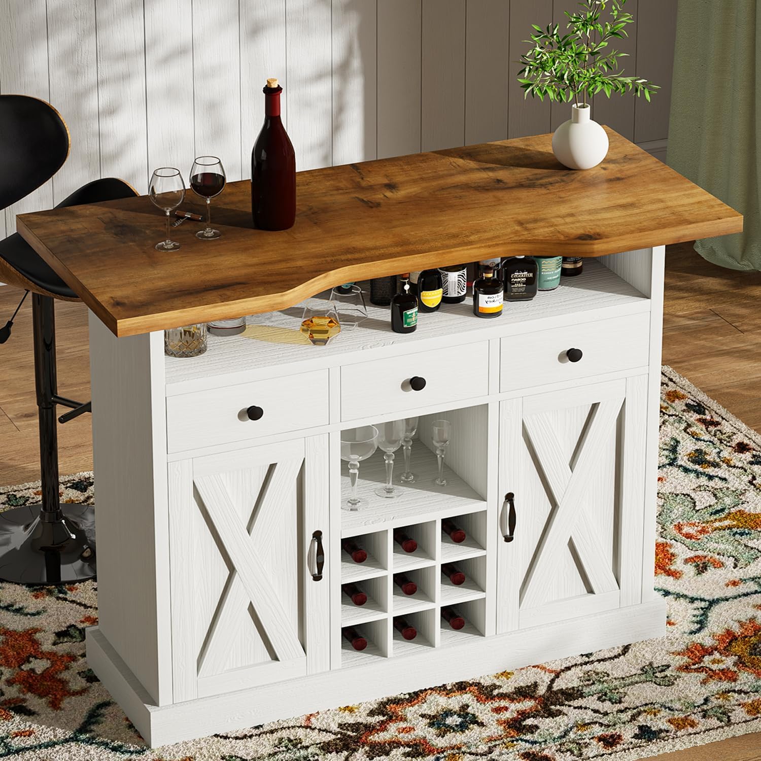 Farmhouse Home Bar Cabinet with Storage