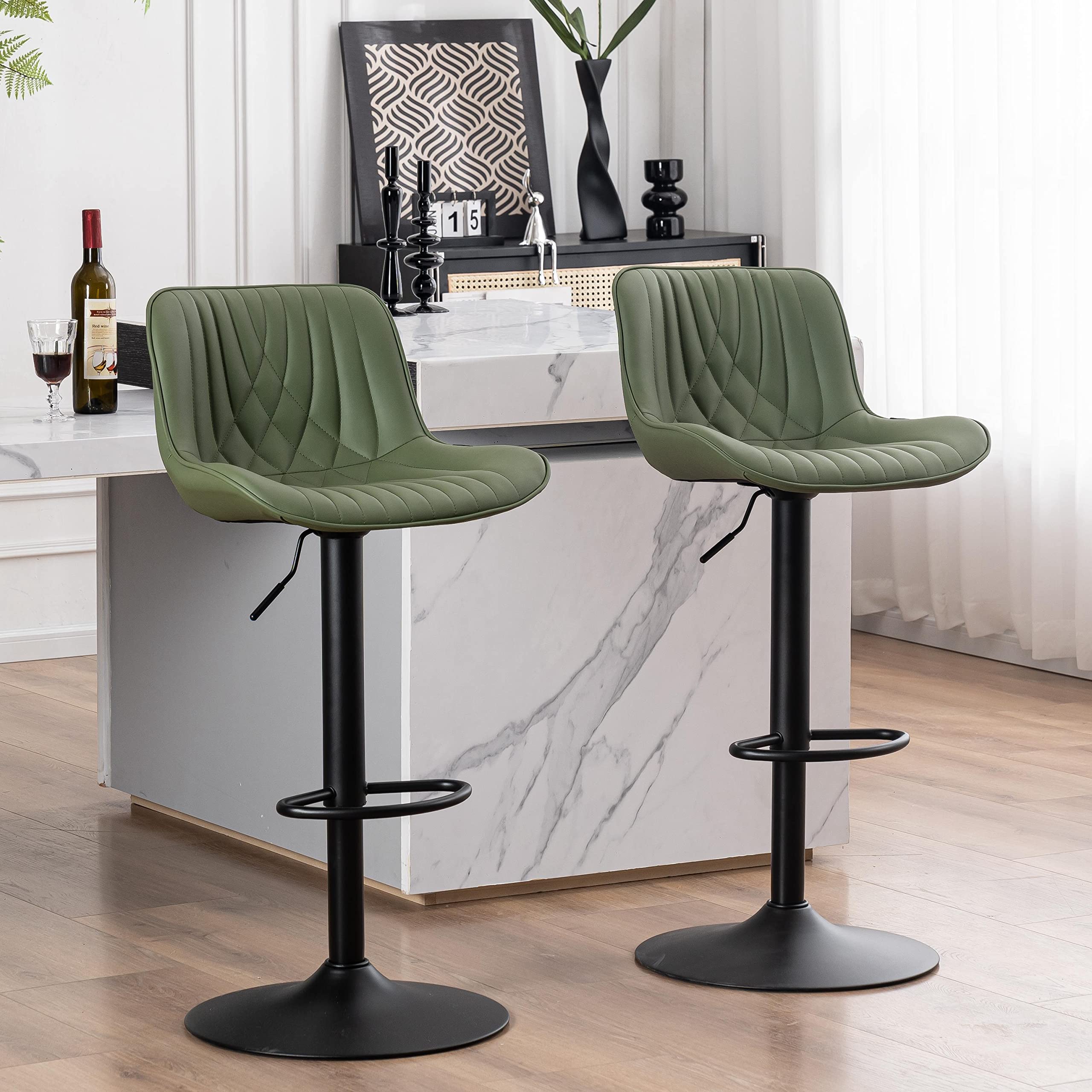 Modern Bar Stools Set of 2 Faux Leather Upholstered Barstools