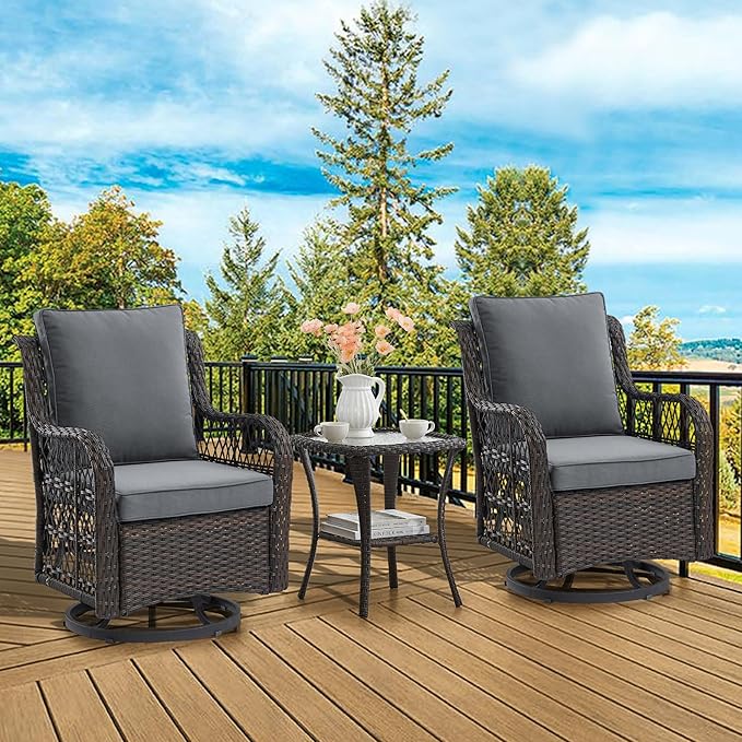 3 Piece Outdoor Patio Set, Wicker Rocking Bistro Set