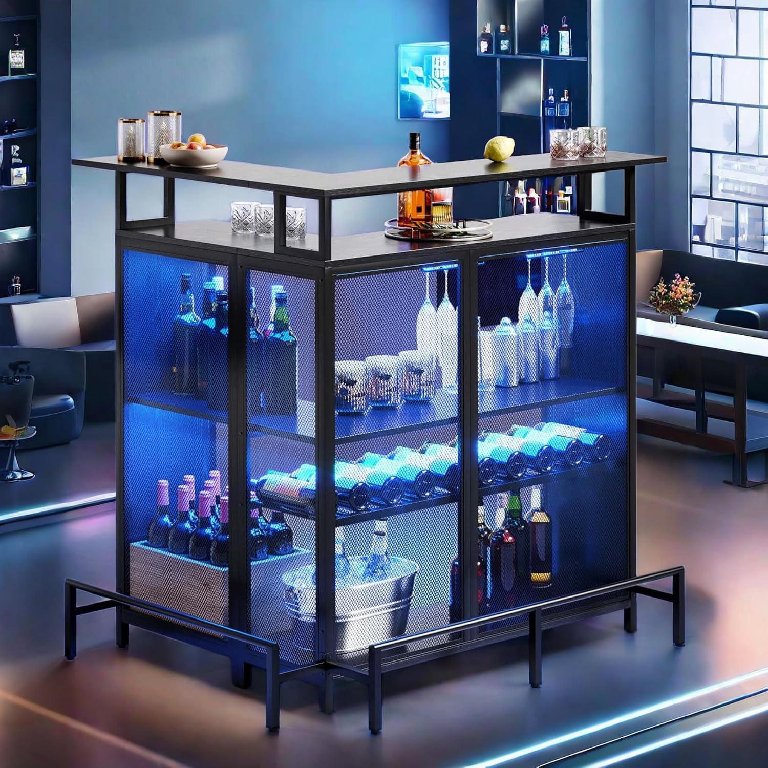 L-Shaped Home Bar Unit with LED Light APP Control