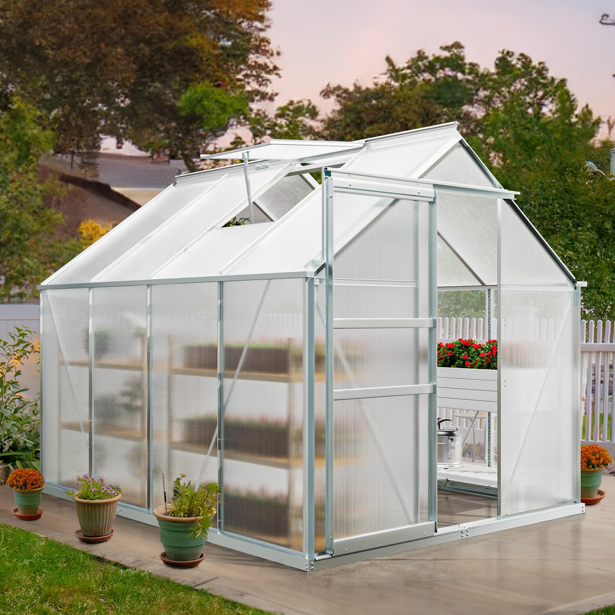 6x8FT Polycarbonate Greenhouse Heavy Duty Green Houses Outdoor Aluminum Greenhouse