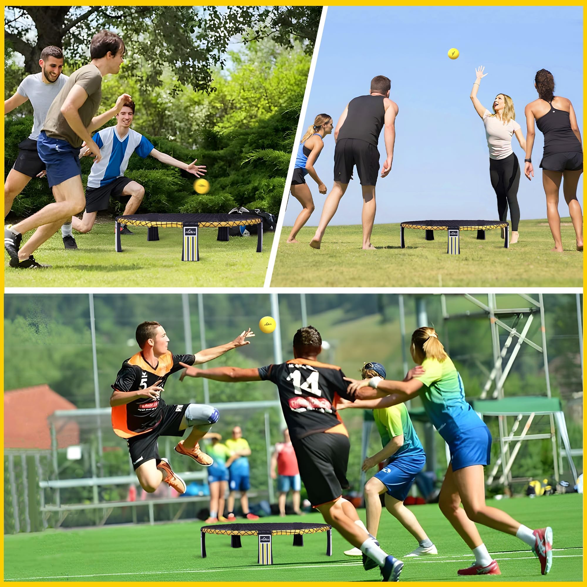 Outdoor Beach Ball Game Includes 3 Balls, Net and Carrying Bag -Roundnet Game Set