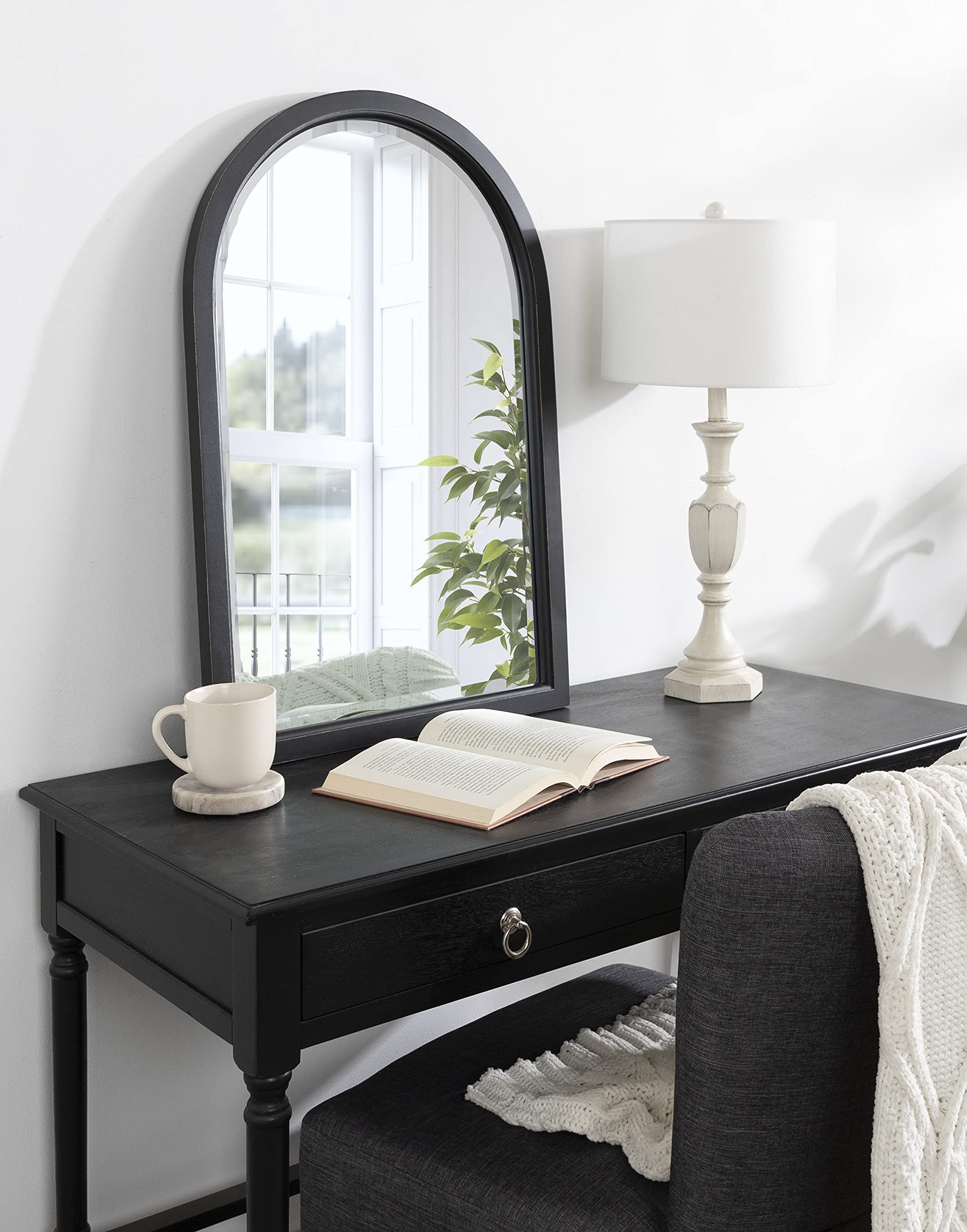 Kate and Laurel Hogan Farmhouse Arch Mirror, 20 x 30, Rustic Black, Decorative Modern Wall Mirror for Display