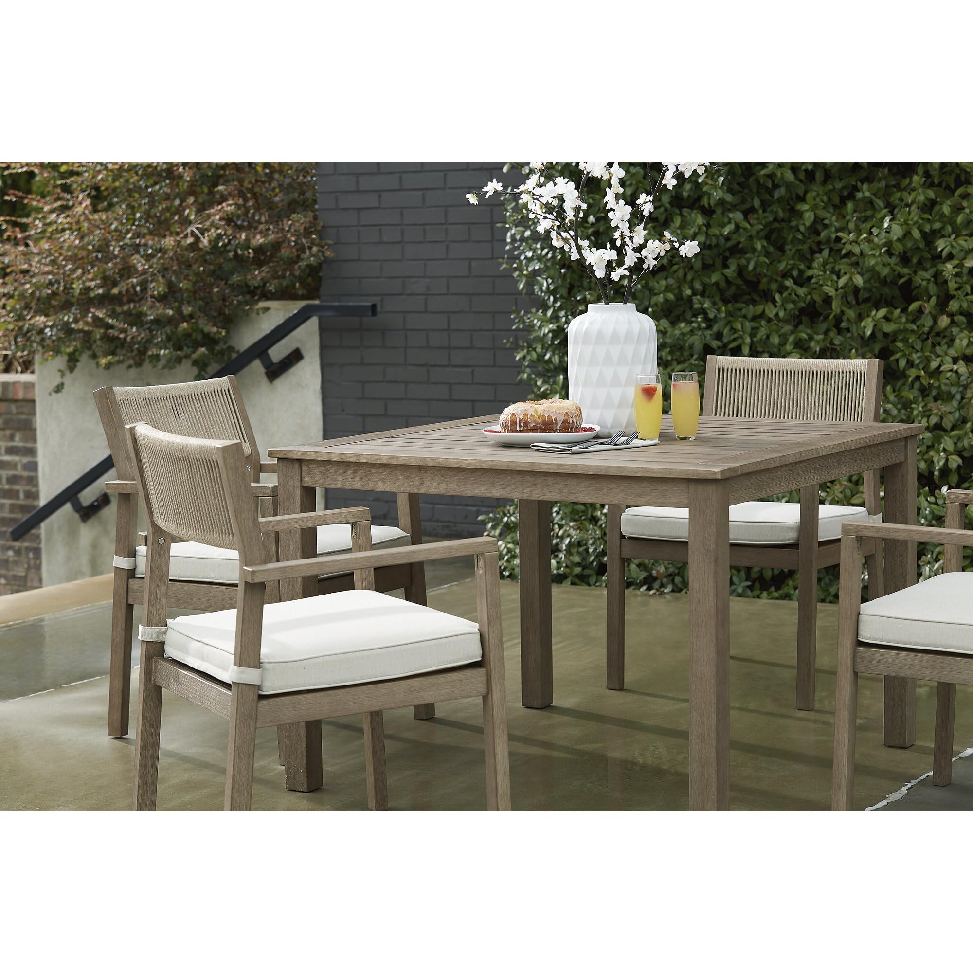 Aria Plains Casual Outdoor Square Dining Table with Umbrella Option, Brown