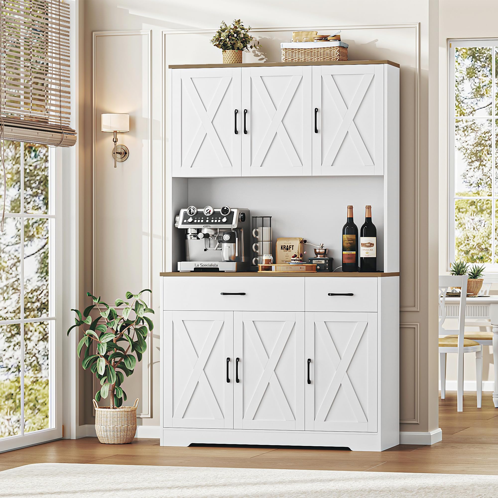 71" Pantry Cabinet with Charging Station, Tall Kitchen Pantry Storage Cabinet