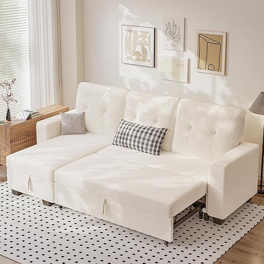 Sleeper Sofa Bed, Couch with Pullout Bed and Reversible Storage Chaise