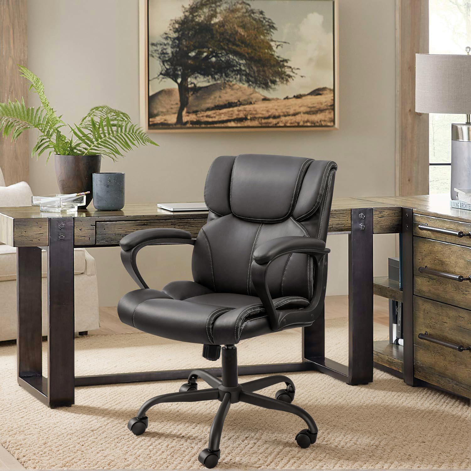 Mid Back Executive Office Chair Swivel Computer Task Chair with Armrests