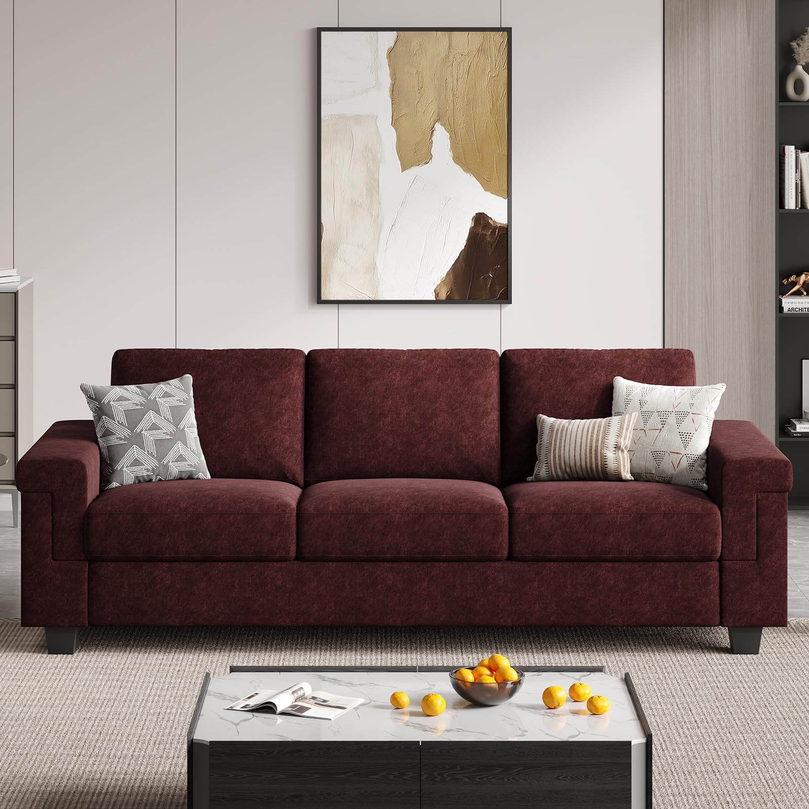 3 Seater Sofa Couch with Deep Seat, 90" Modern Upholstered Sofa with Armrests