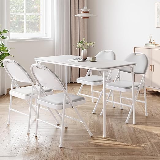 Folding Table and Chairs, 5 Piece Folding Card Table and Chairs Set