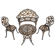 Cast Aluminum Bistro Set of 4, Patio Rose Table and Chair Set with Umbrella Hole