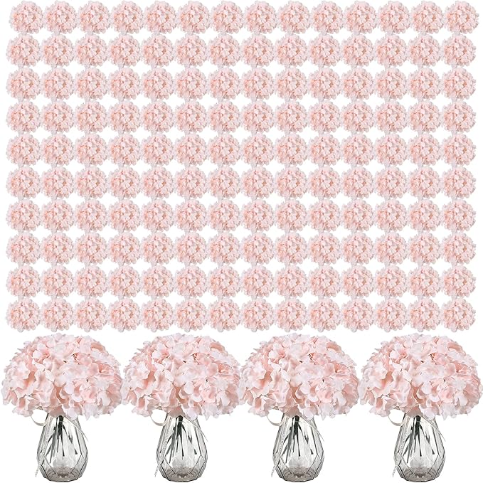 404PCS Hydrangea Artificial Flowers, Silk Artificial Flowers Heads with Stems, Ivory