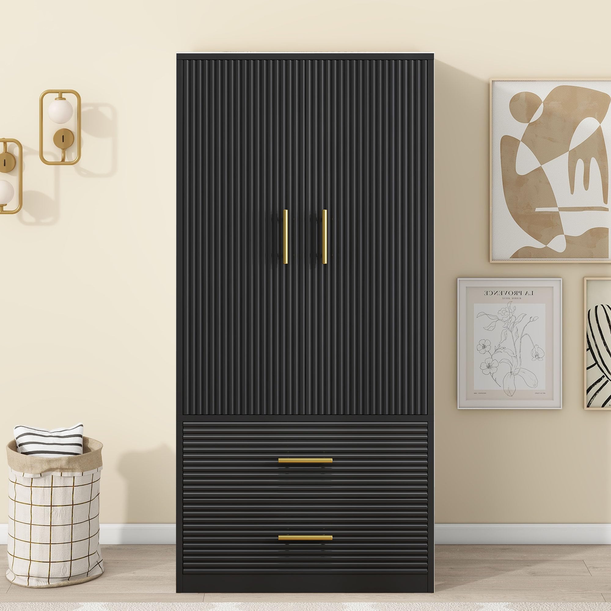 Armoire Wardrobe Closet with 2-Door, Freestanding Armoire Storage