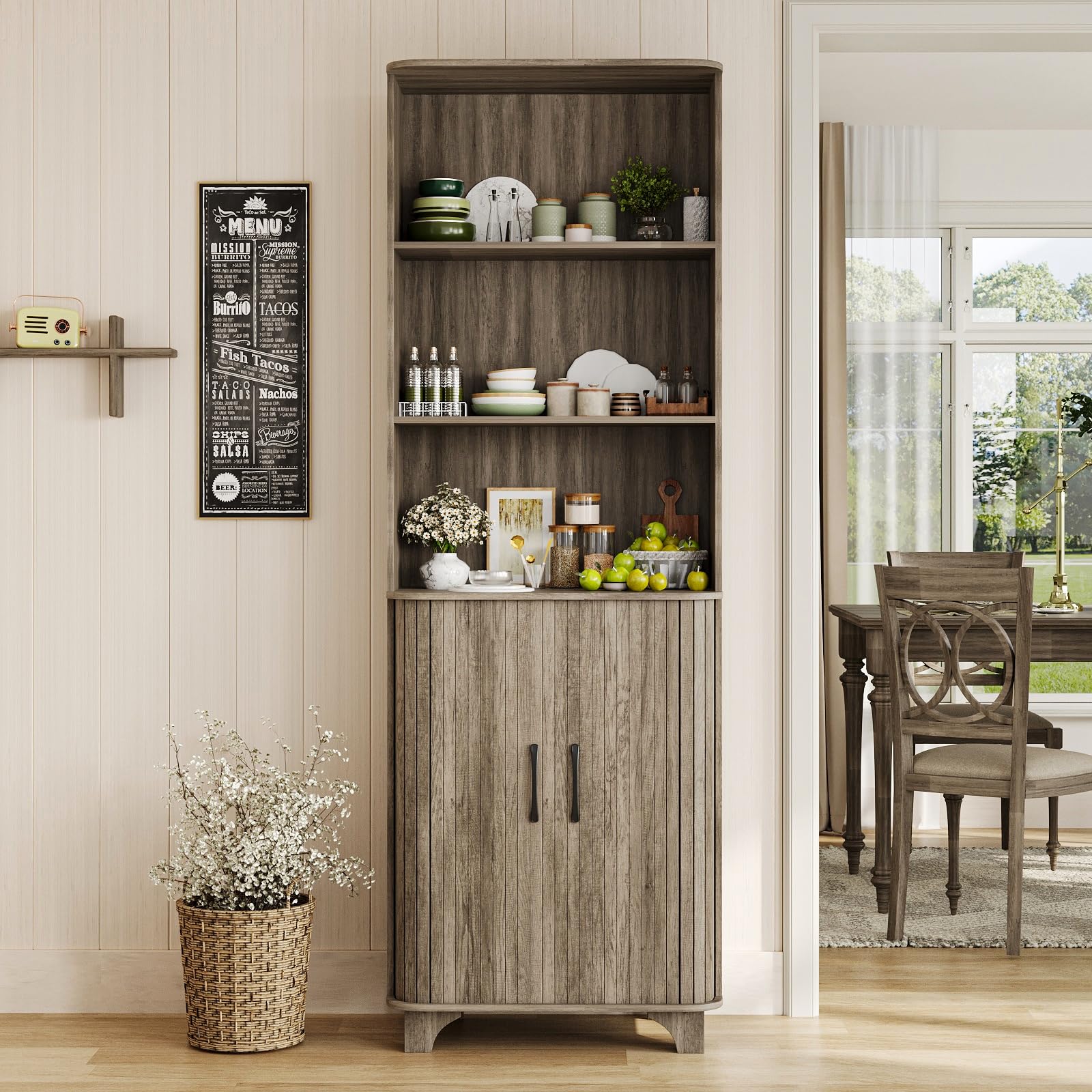 Kitchen Pantry Cabinet, 69” Tall Storage Cabinet with 2 Door and 3 Open Drawers