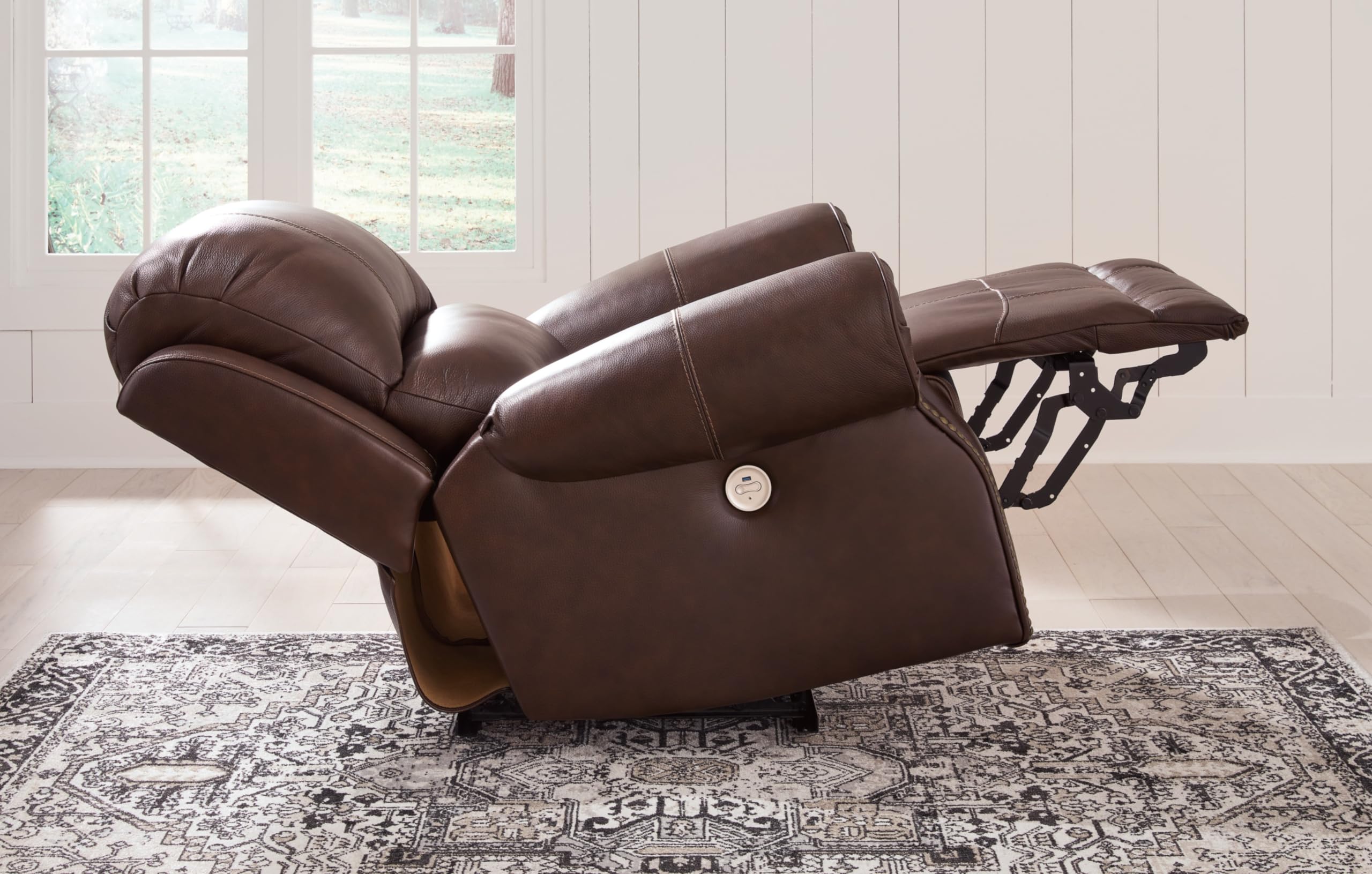 Freyeburg Classic Leather Match Upholstered Power Recliner,living room