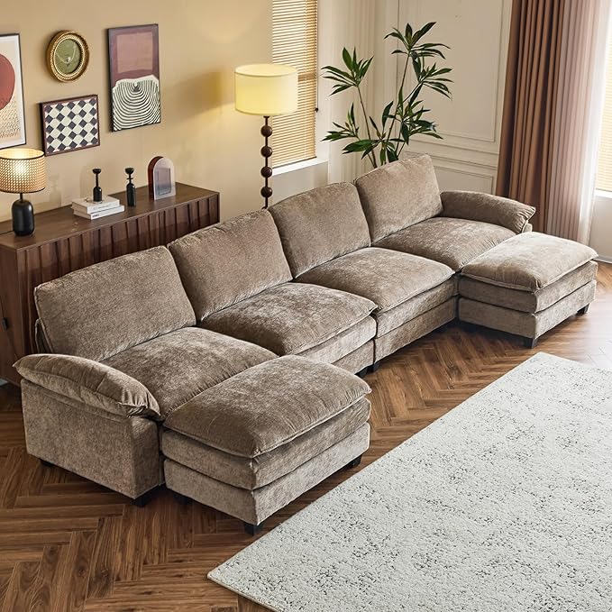 Sectional Sofa Modular Deep Seat Sofa Couch with Ottoman for Living Room