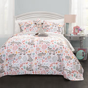 Pixie Fox Reversible Quilt Set, 4 Piece Set, Full/Queen, Navy & Pink - Fun