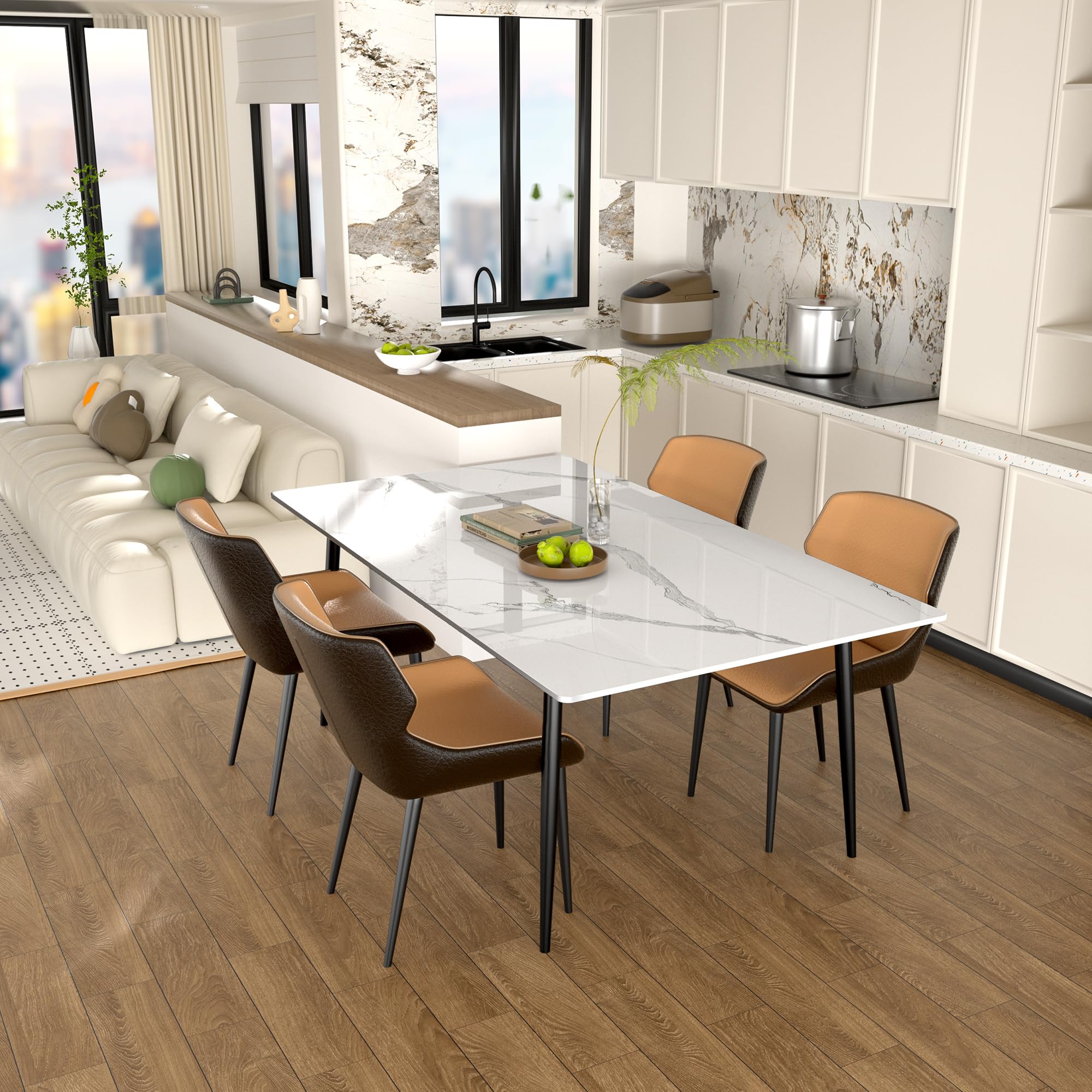Dining Table, Sintered Stone Kitchen Table, 47" Grey Modern Rectangular Slate Patio Table