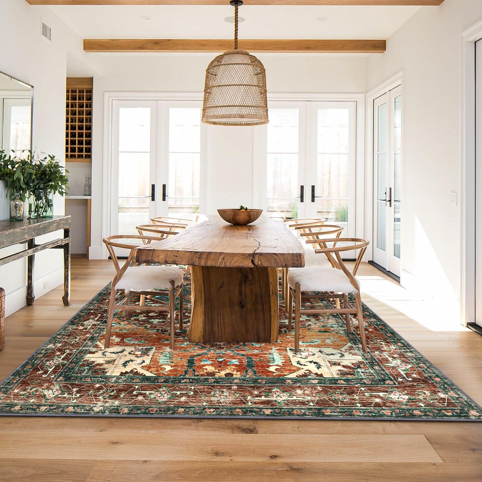 8x10 Large Area Rug, Non-Slip Washable Boho Vintage Living Room Bedroom Rug