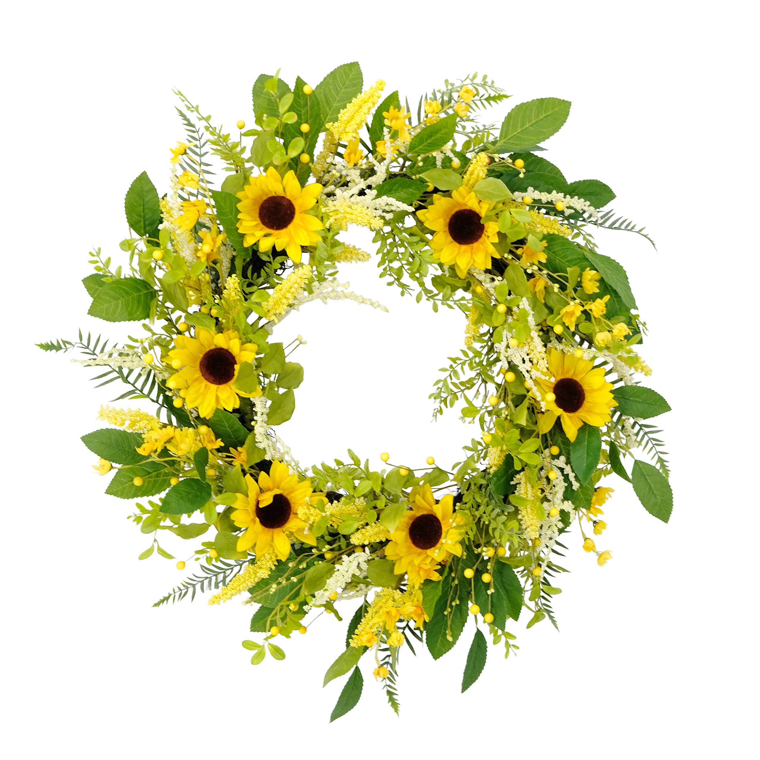 30" Artificial Sunflower Floral Spring Door Wreath, Green/Yellow