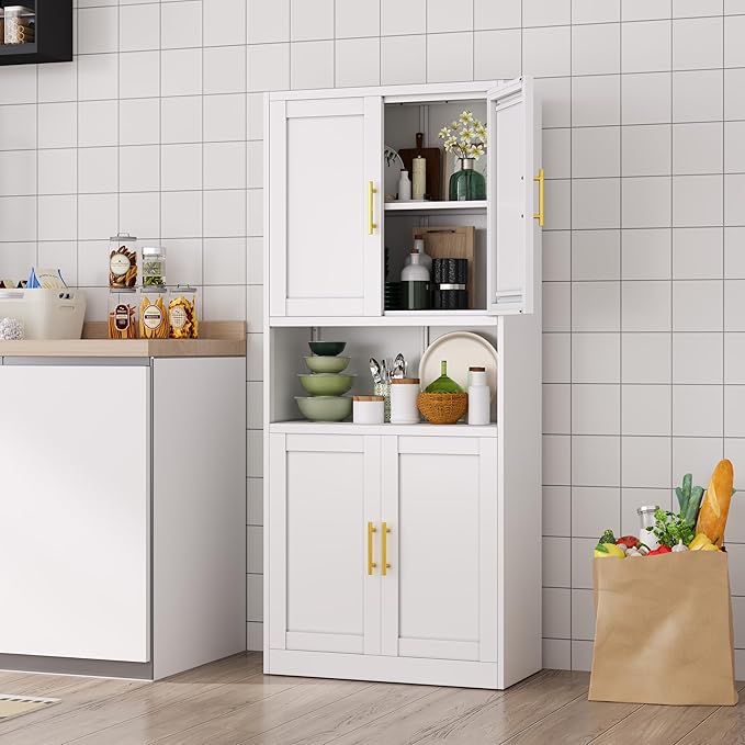 61”H Metal Kitchen Pantry Storage Cabinet，Freestanding Tall Storage Cabinets