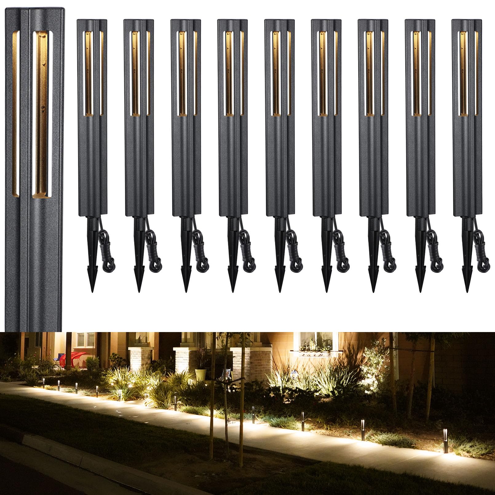 10-Pack Low Voltage Landscape Pathway Lights, LED Bollard Path Lights
