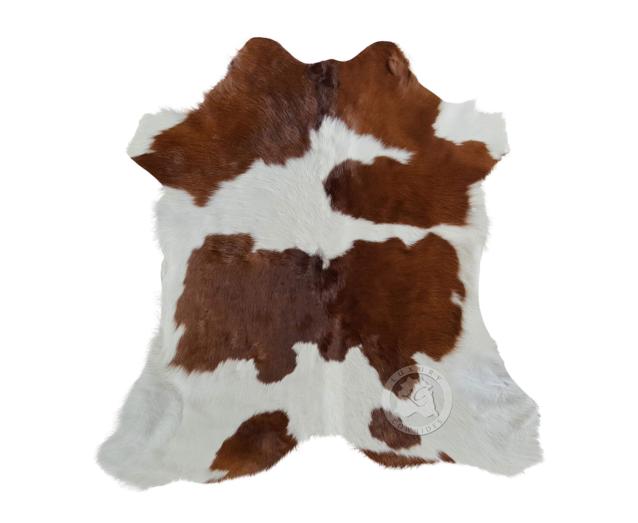 100% Genuine Calf Hide Brown & White Cowhide Rug - Modern Style Calfskin Rug