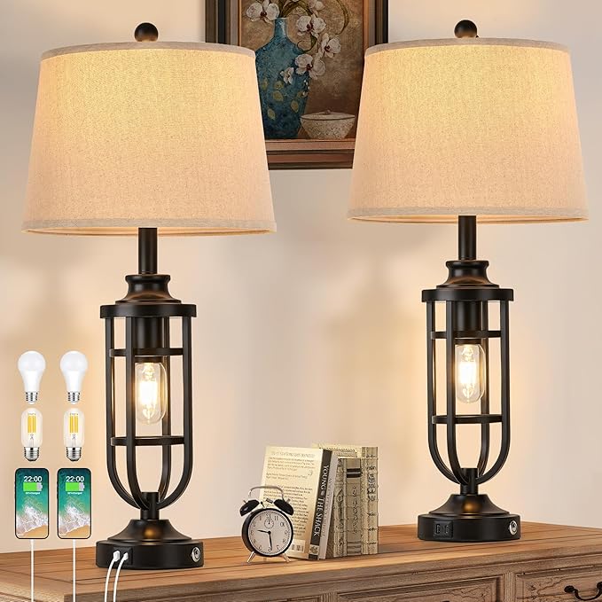 Table Lamps for Living Room Set of 2, 3-Way Dimmable Touch Lamps
