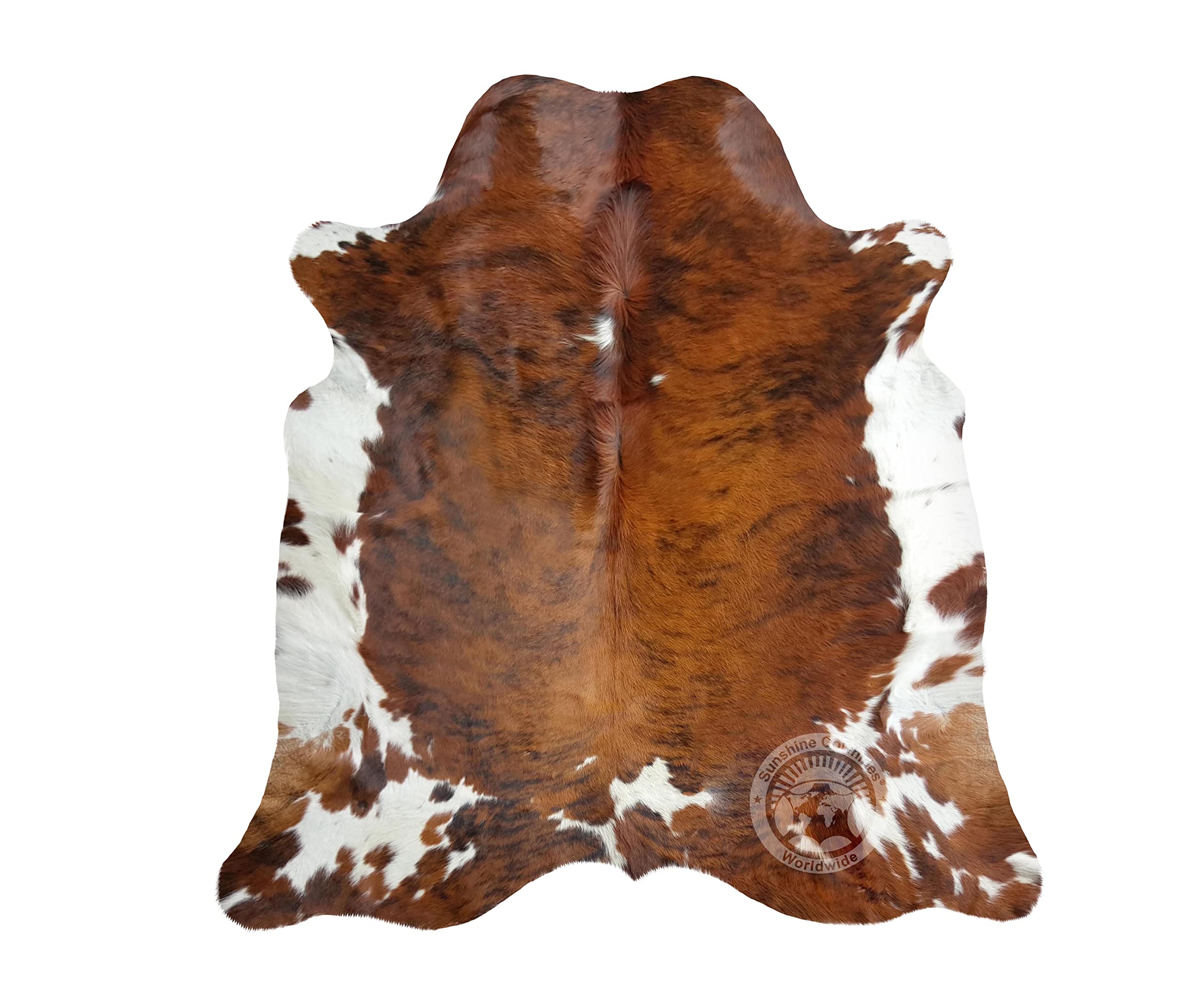 Genuine Cowhide Rug, Brindle Tricolor Carpet for Living Room, Bedroom