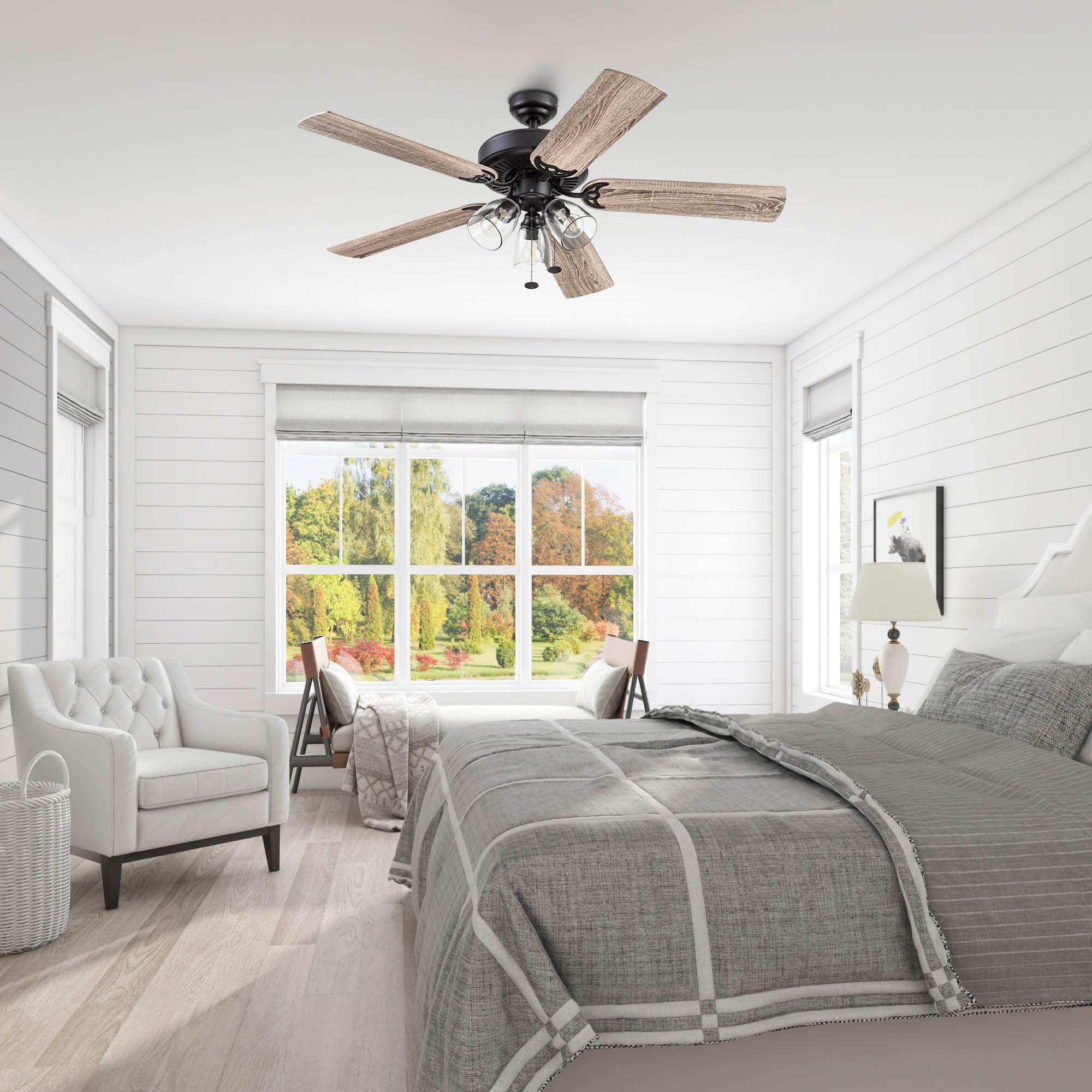 Saybrook, 52 inch Indoor Farmhouse LED Ceiling Fan with Light, Pull Chain