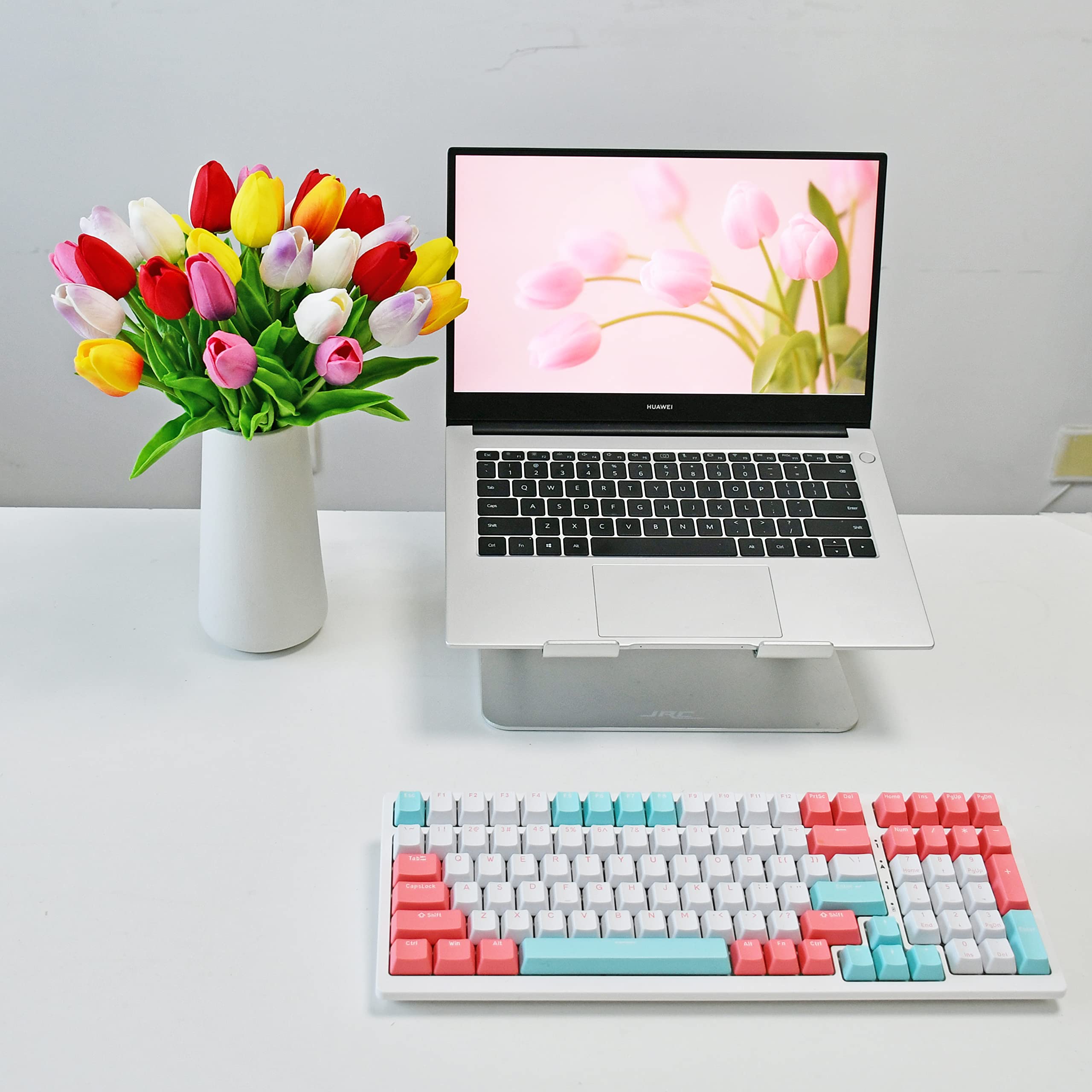 Faux Hydrangea Flowers in Vase, Small Silk Flowers in Vase with Fake Water