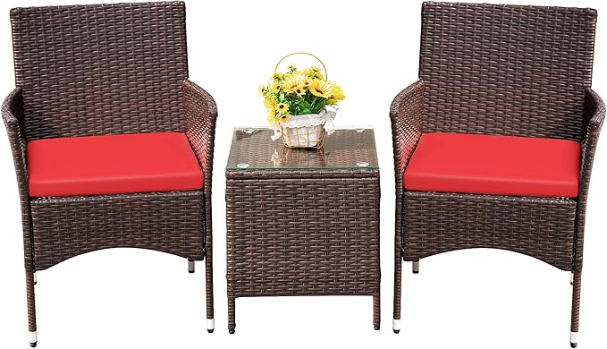 Patio Porch Furniture Sets 3 Pieces PE Rattan Wicker Chairs