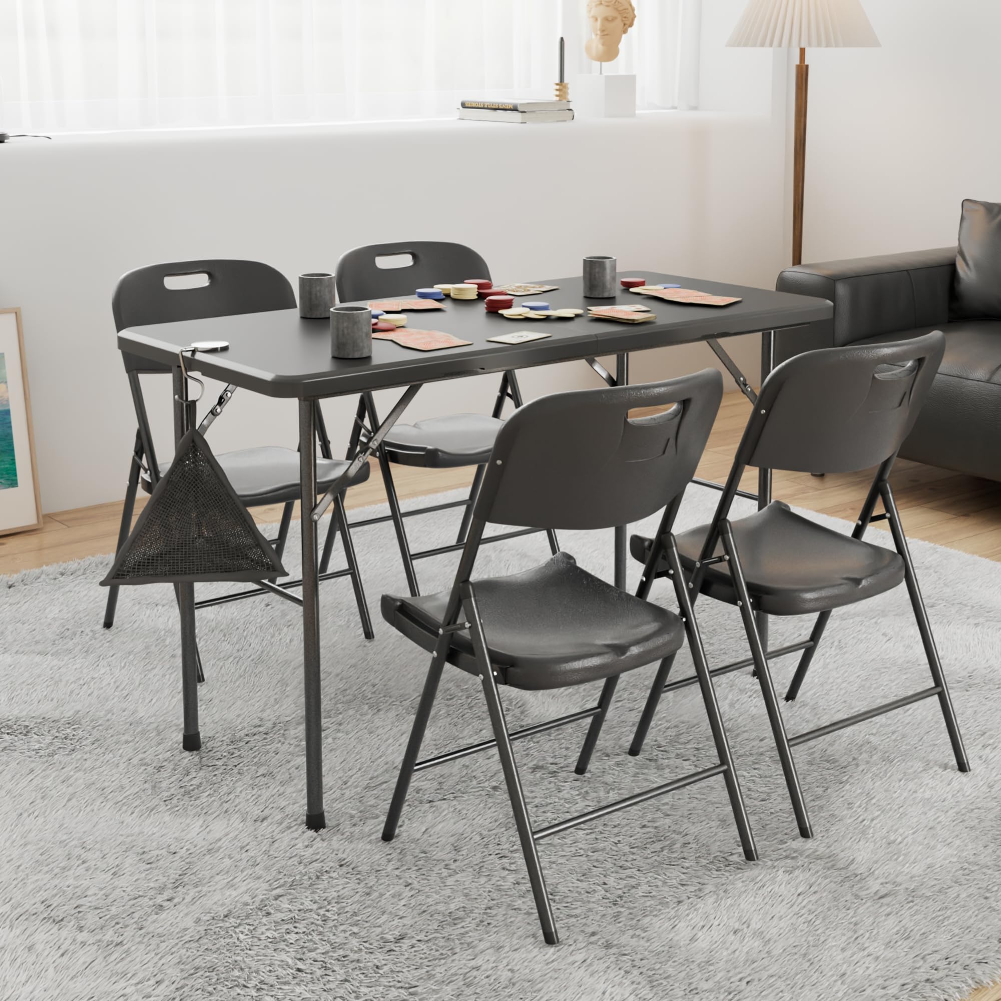 4 Pack Folding Chairs, Indoor/Outdoor Use Plastic Seat with Steel Frame