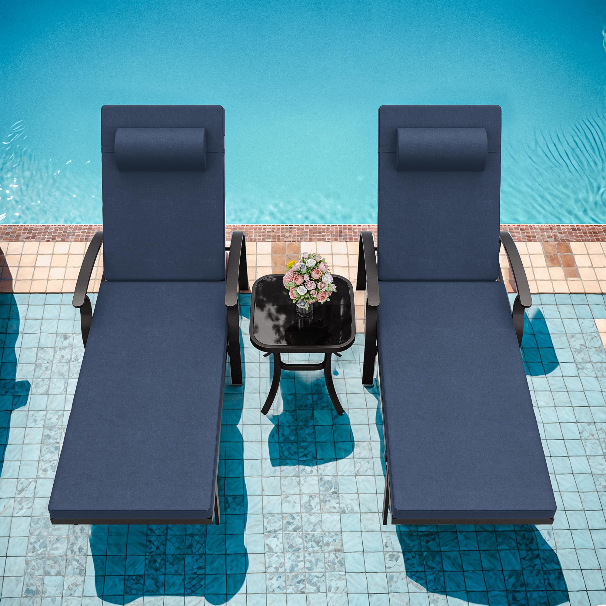 3 Pieces Patio Chaise Lounger,Aluminum Outdoor Loungers with Adjustable Backrest