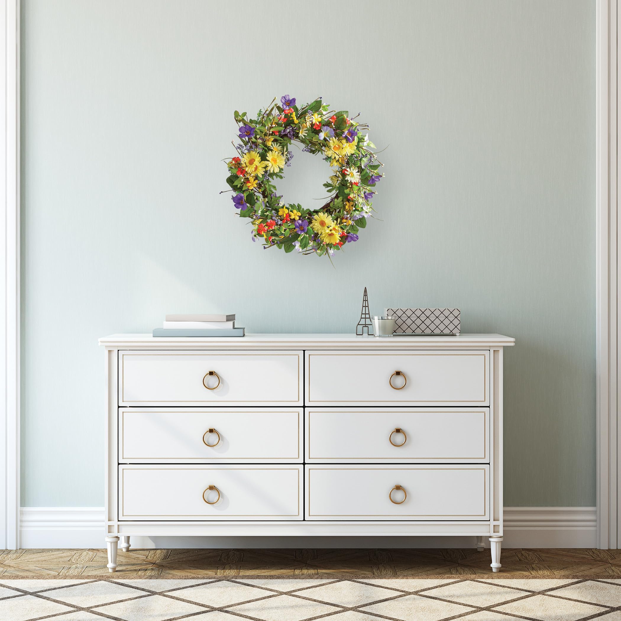 Wild Daisy Floral Twig Door Wreath, 19 1/2" Diameter - Home Décor for Any Room