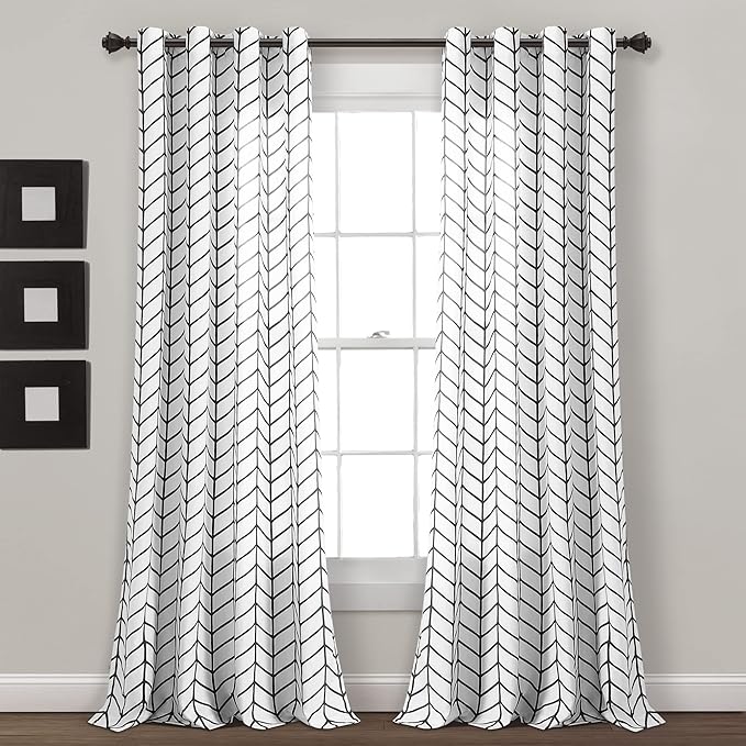 Calia Chevron Geo Window Curtain Panel Pair, 84" L x 52" W, Gray