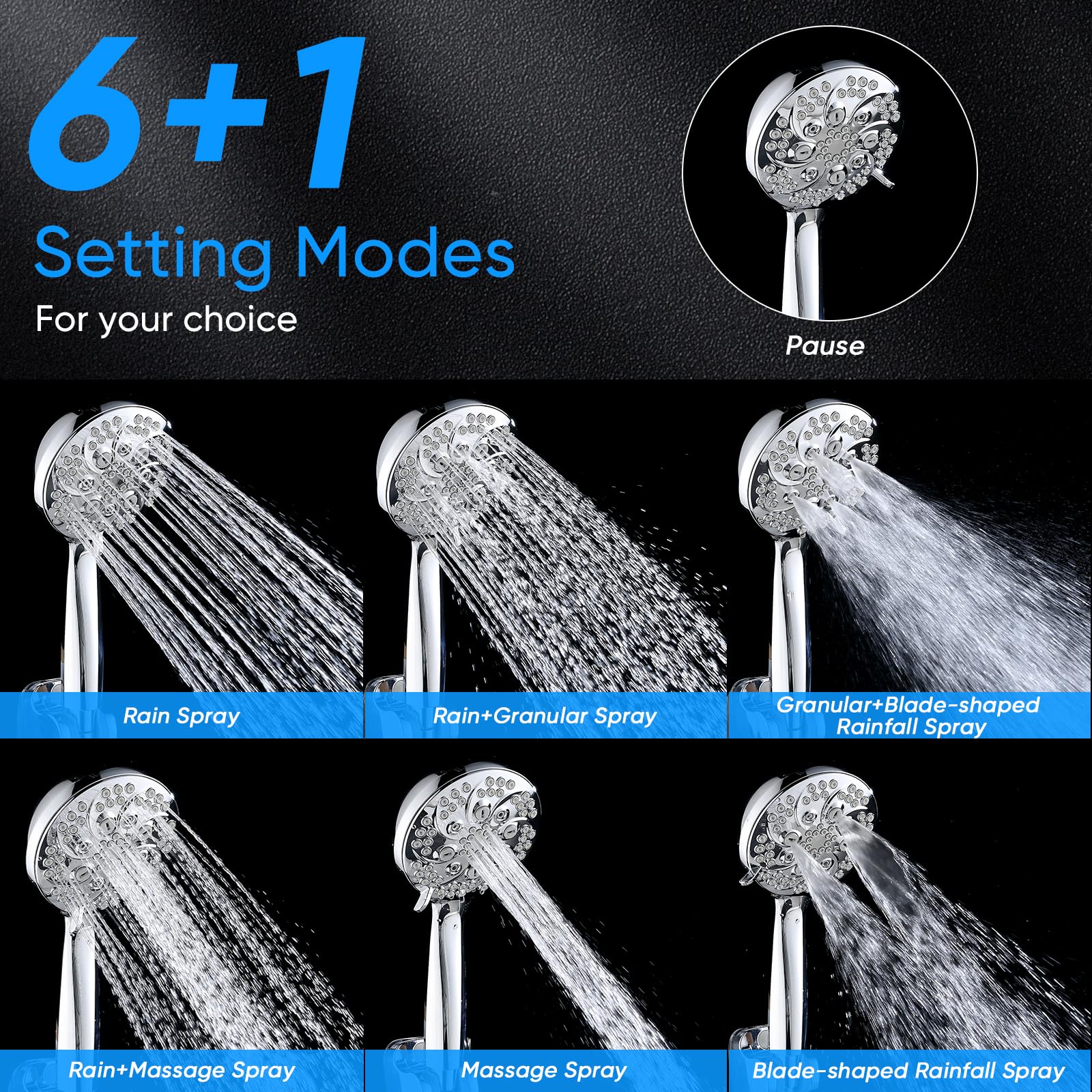 VXV 10 inch Filtered Shower Head,7 Settings High Pressure Dual Shower Heads with Handheld Spray Combo,3-Way Rain Shower Head with Filters,71''Shower Hose,Height Adjustable(Chrome)
