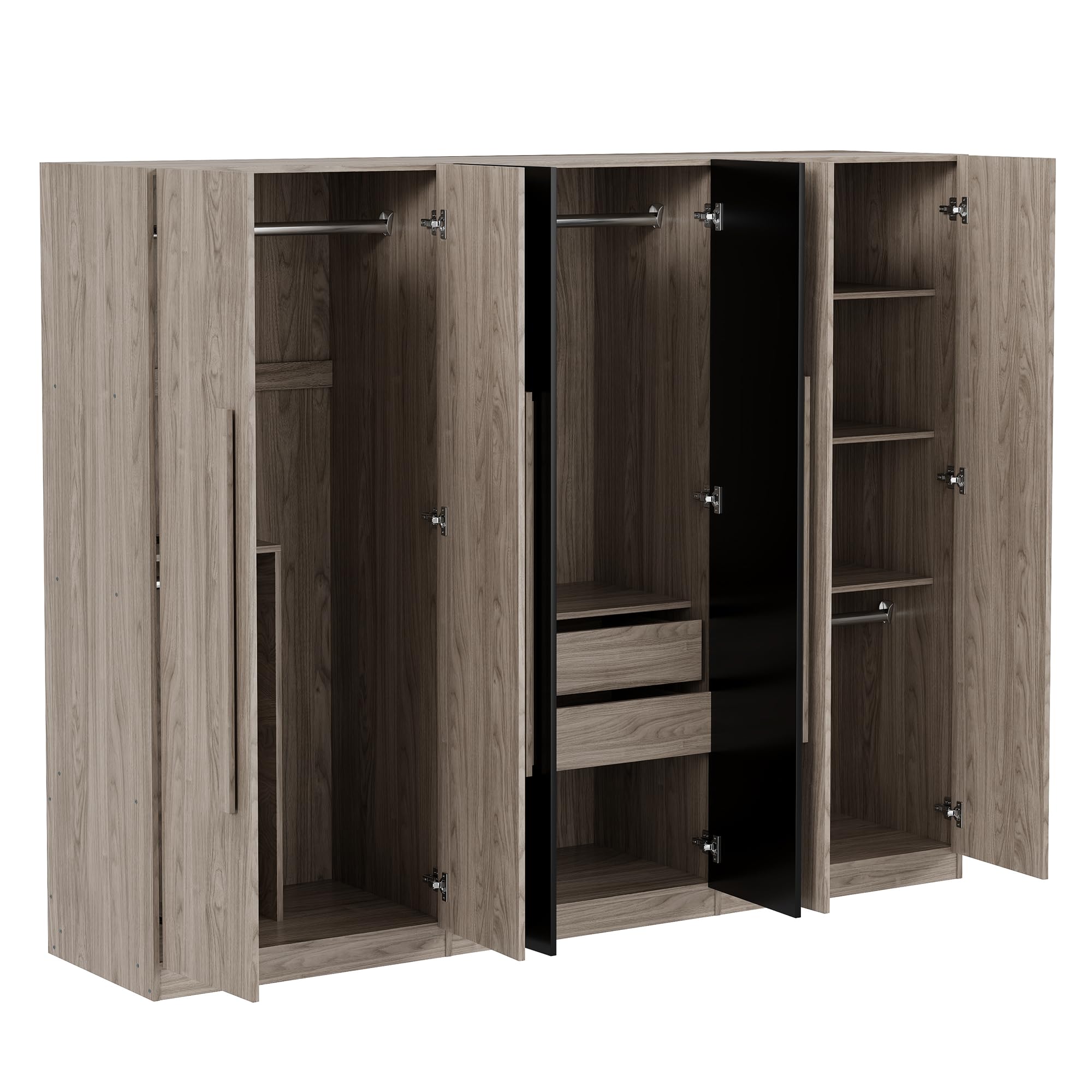 6 Doors Large Wardrobe Closet, 82.6" Wooden Armoire Cabinet