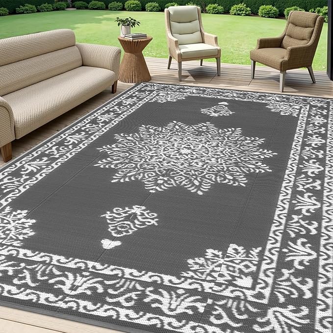Outdoor Rug 8x10 Ft, Waterproof Plastic Straw Patio Rug