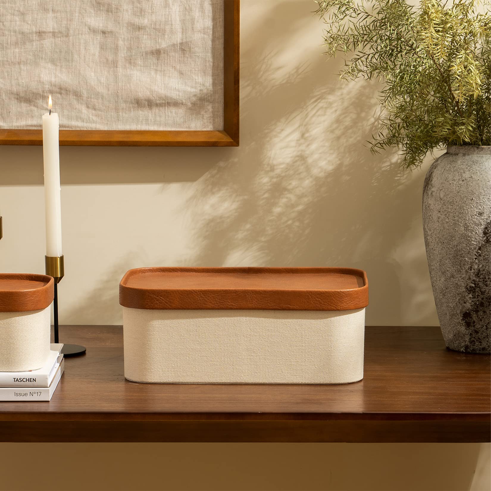 Beige Decorative Storage Boxes With Lids