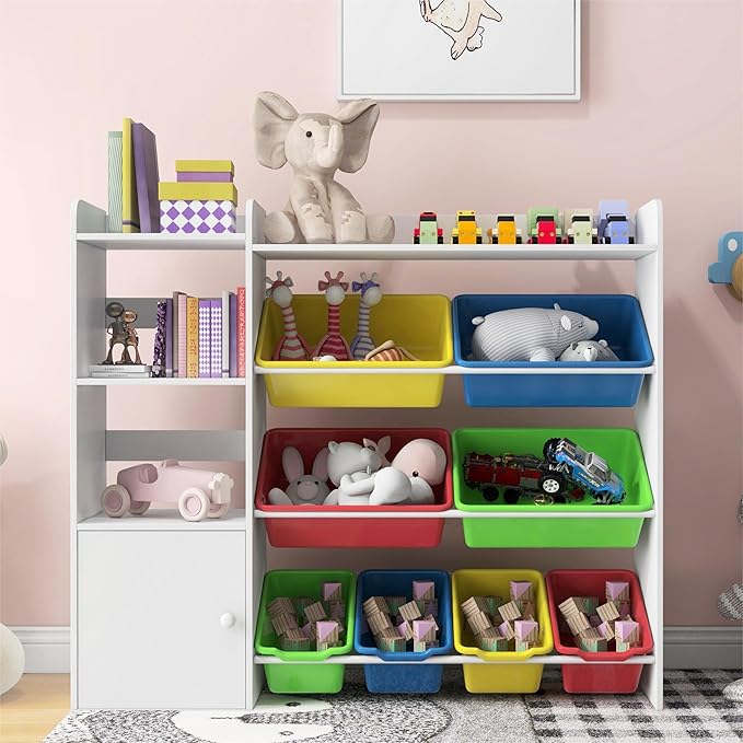 Kids Toy Storage Organizer, 4-Tier Toy Organizers W/8 Removable Storage Bins