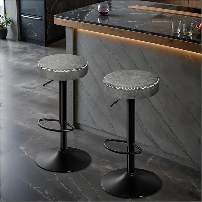 Stools Set of 2 Modern Microfiber Leather Bar Height Stools with Round Seat 360