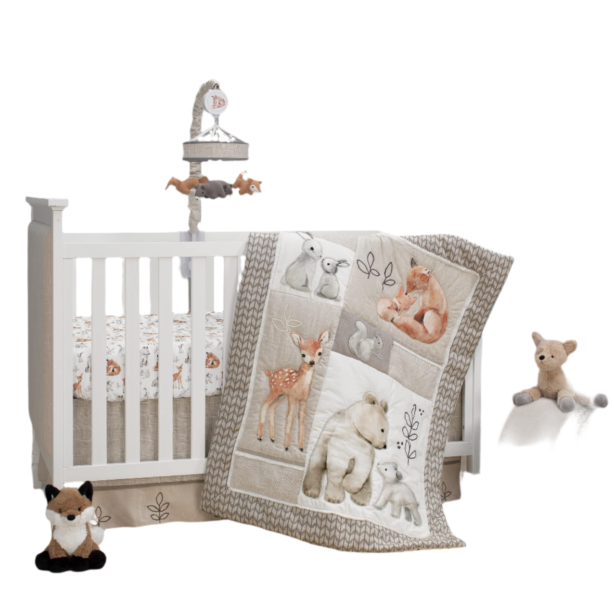 Forest 4-Piece Crib Bedding Set - Gray, Beige, White