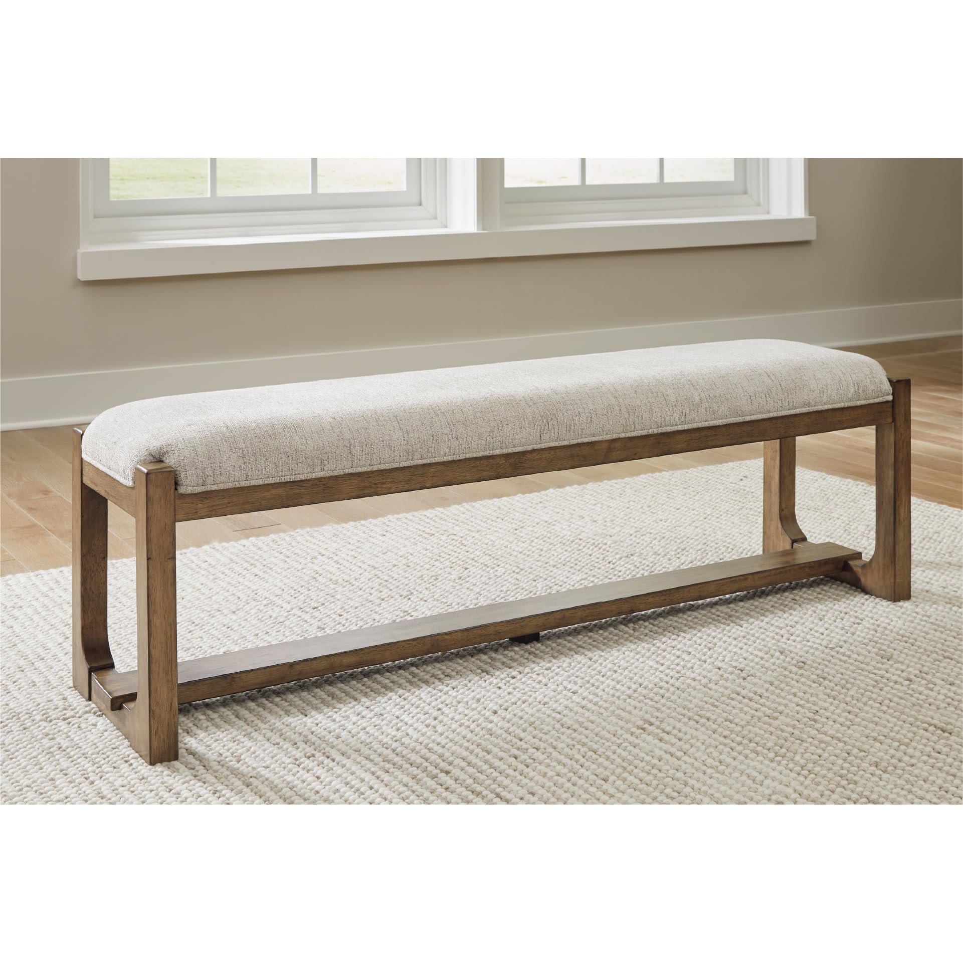 Cabalynn Farmhouse Upholstered 63" Dining Bench, Beige & Light Brown