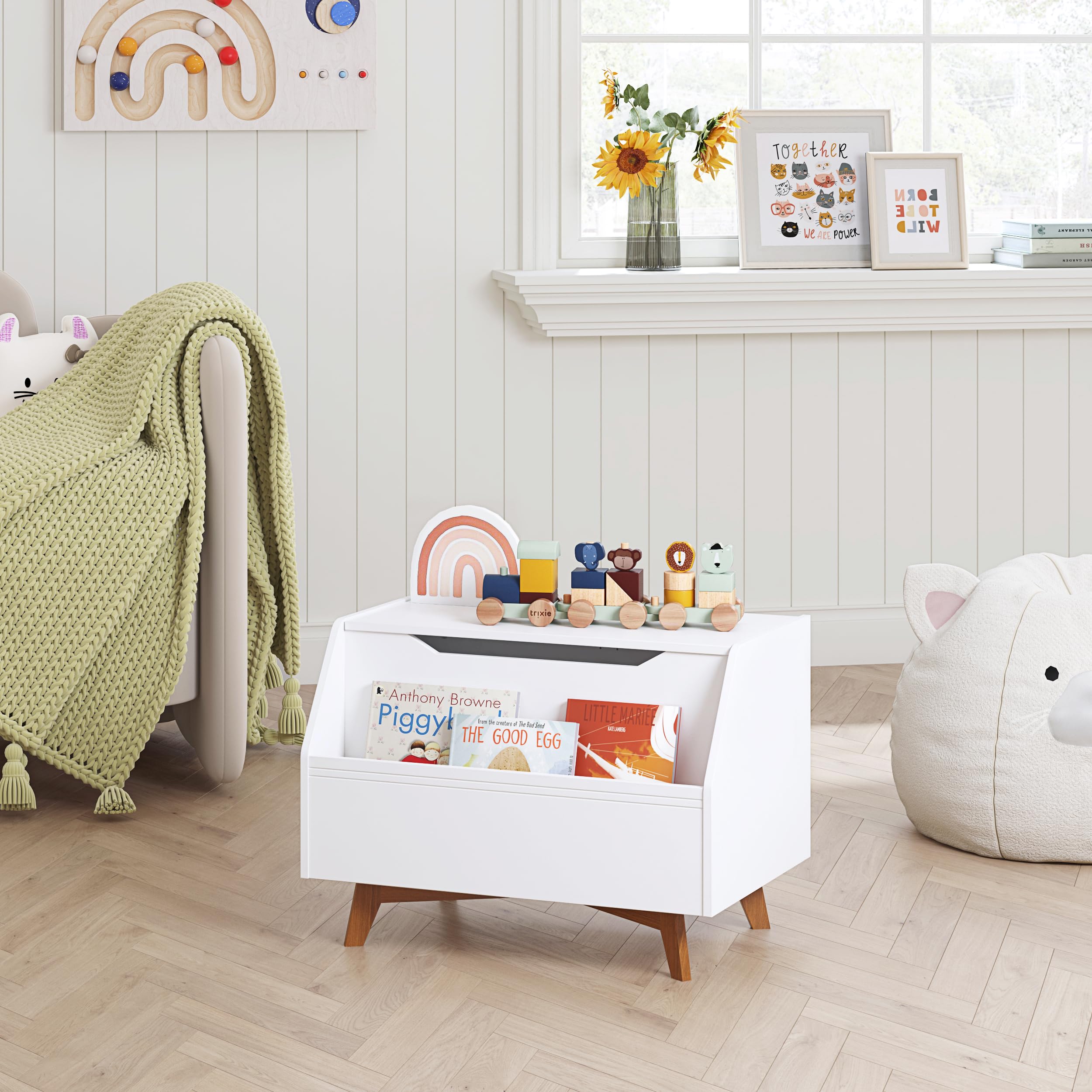 Kids Toy Box, Wooden Toy Chest, Kids Storage Organizer Bench with Front Book Storage