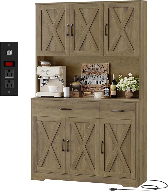 71" Pantry Cabinet with Charging Station, Tall Kitchen Pantry Storage Cabinet