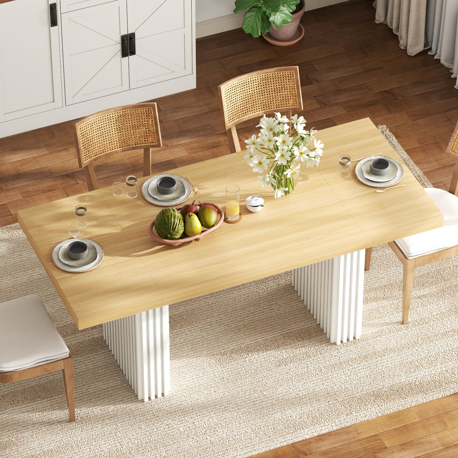 71 Inch Dining Table for 6-8,Modern Rectangle Kitchen Table with Ripple Legs