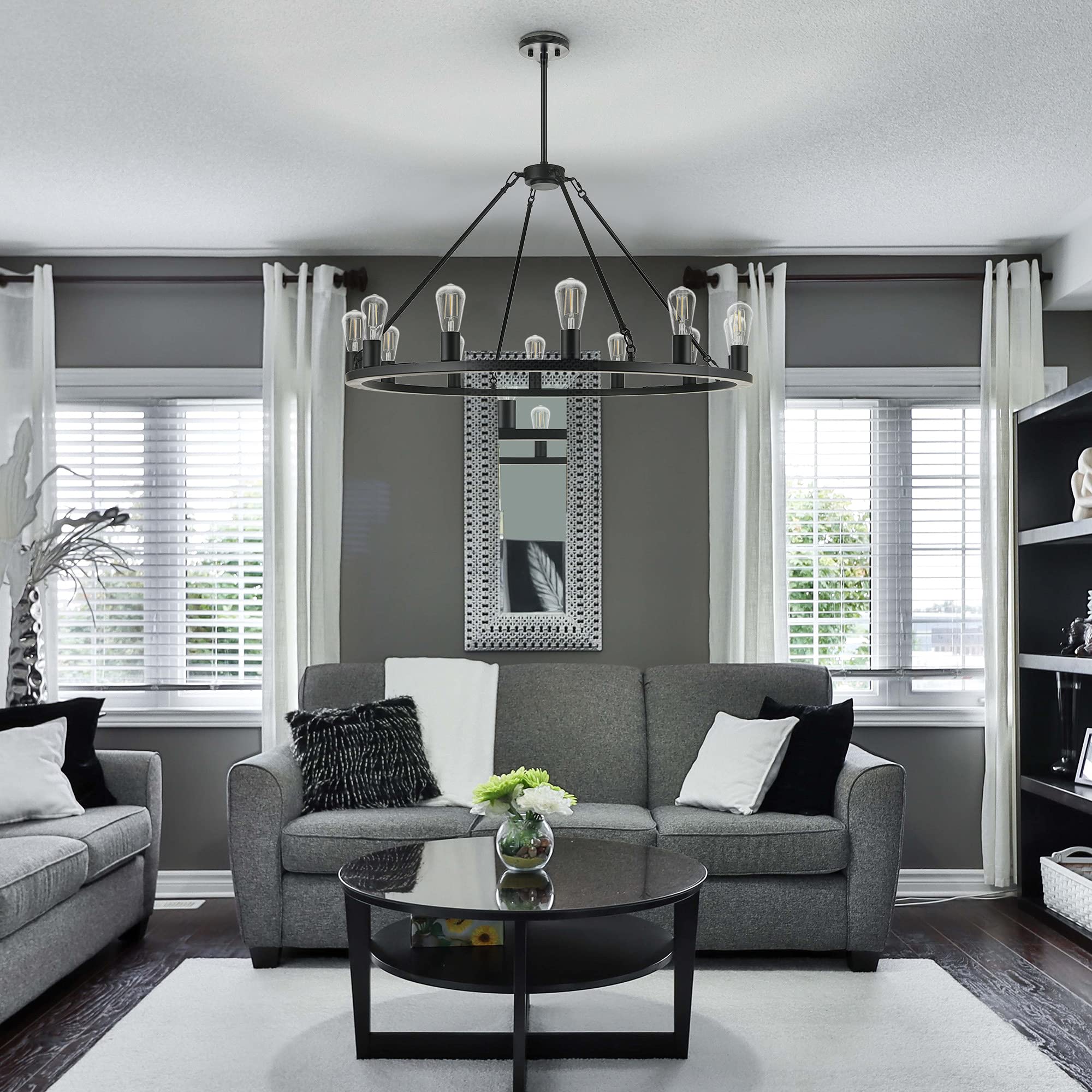 Sonoro Black Chandelier Dining Room Light Fixture Large Wagon Wheel Chandelier