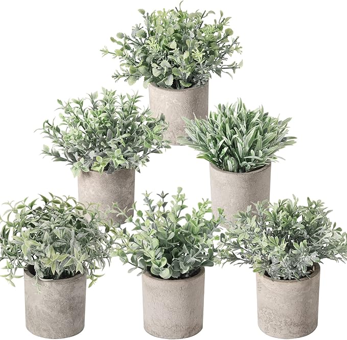 3 Pack Mini Potted Fake Plants Artificial Plastic Eucalyptus Plants Topiaries for Home