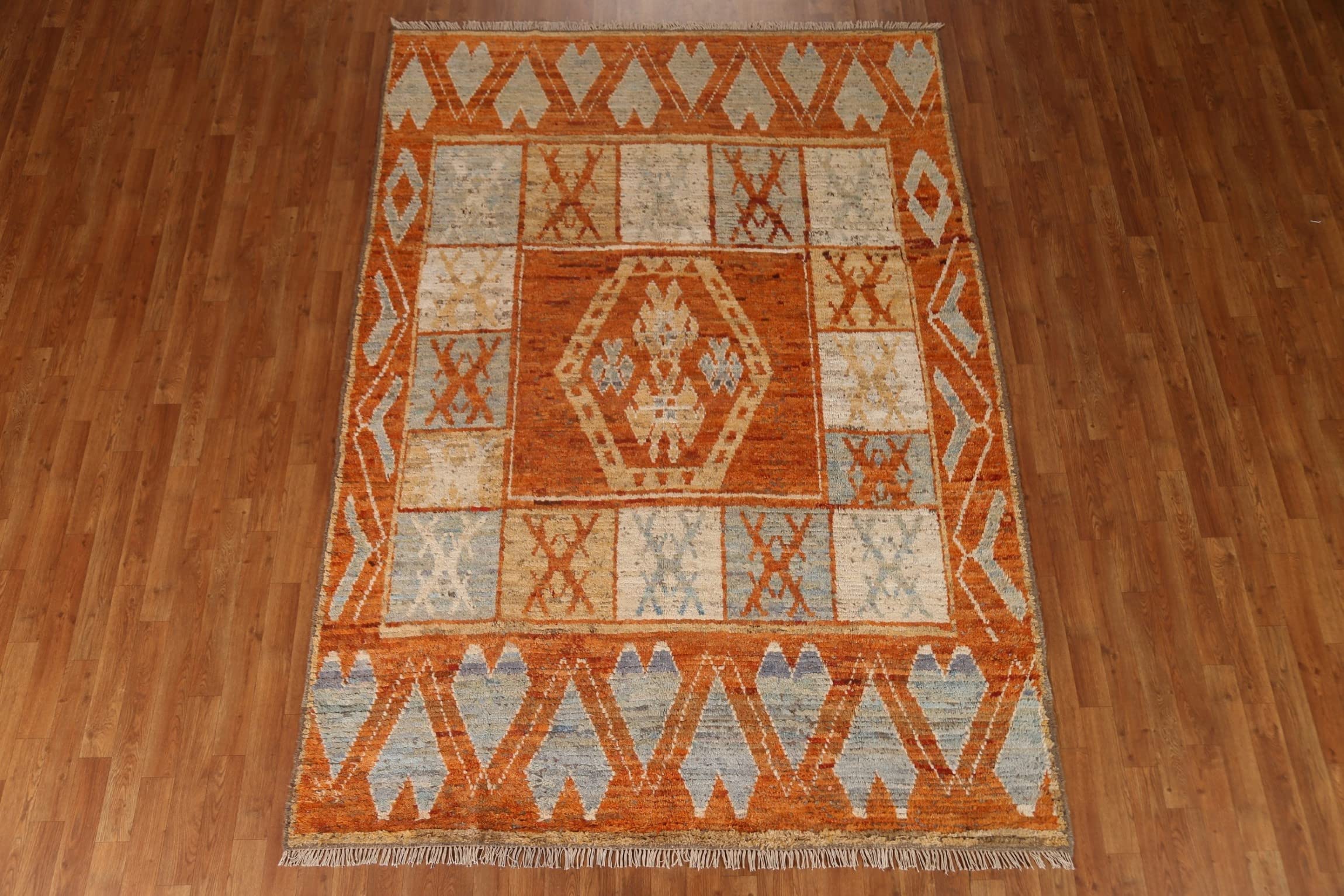 Orange Tribal Geometric Moroccan Oriental Area Rug 6x9 Handmade Wool
