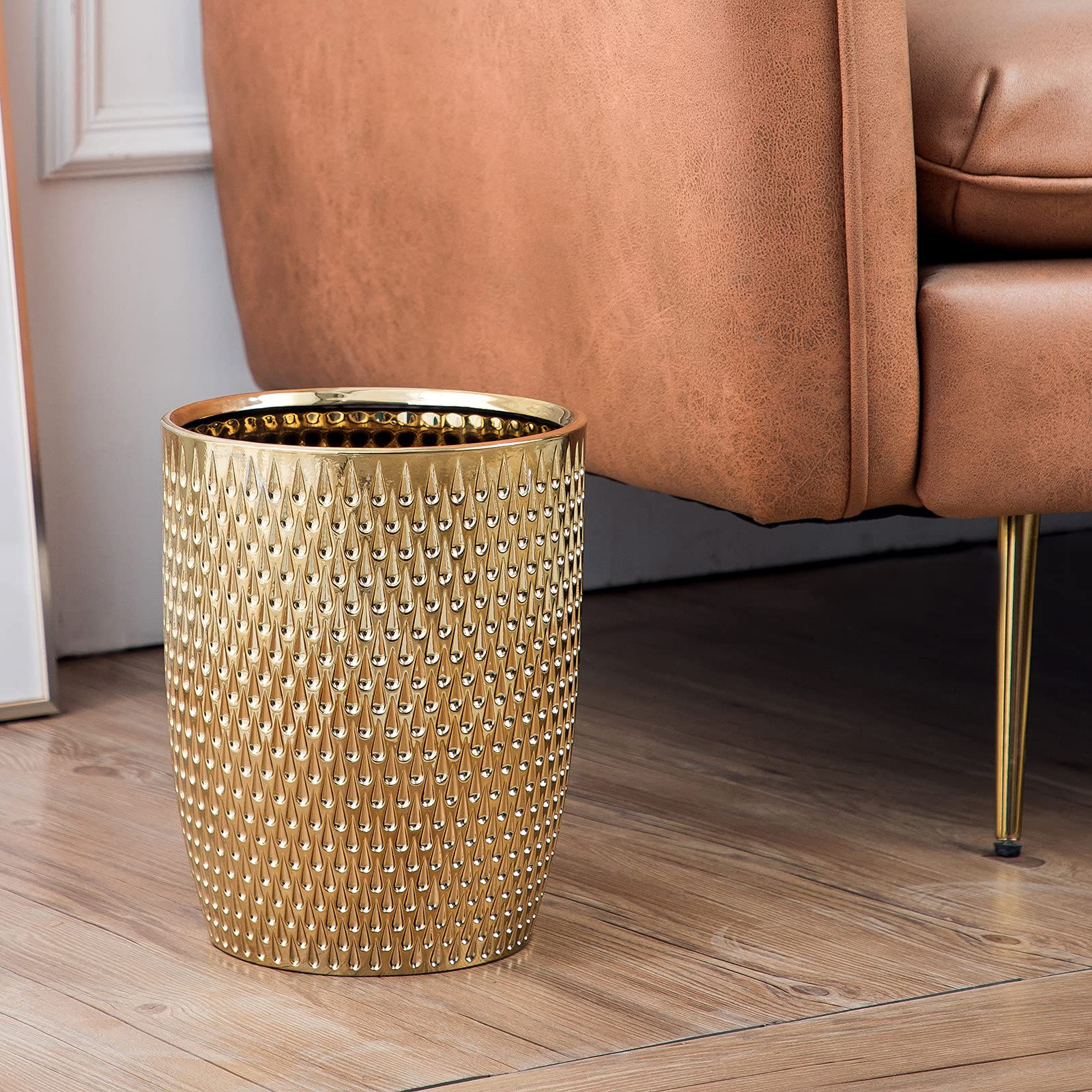 Modern Golden Small Trash Can Wastebasket, Garbage Container Bin for Bathrooms